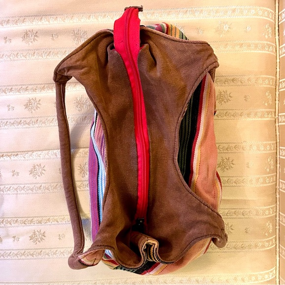 Y2K Catori Multicolor Boho Striped Shoulder Bag Tote Interior Zip Close Pockets - Picture 8 of 17